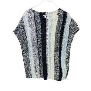 J. Jill Womens Pullover Knitted Blouse Top Multicolor Striped Drop Shoulder Sz M
